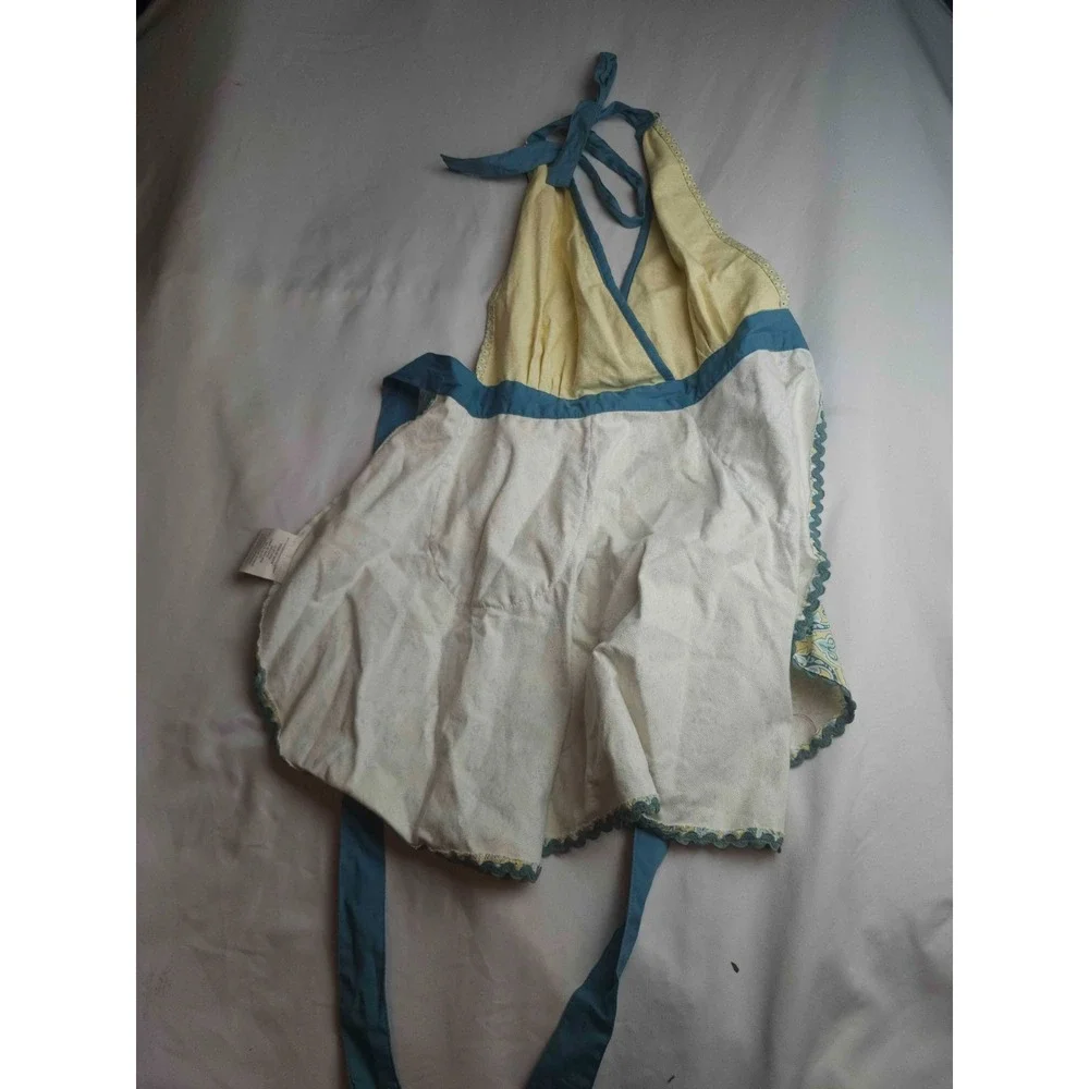 Simply Envogue Apron Womens One Size Blue Yellow Paisley Cotton Kitchen Cooking